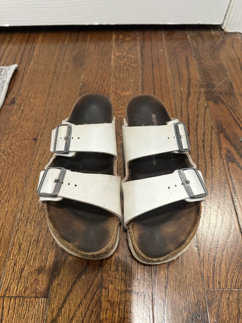 White Birkenstock sandals